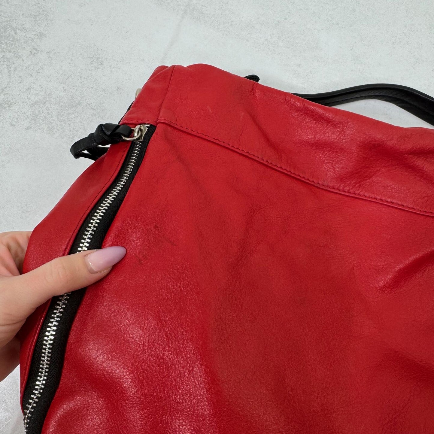 Anna Morellini genuine leather shoulder bag with crossbody strap red black