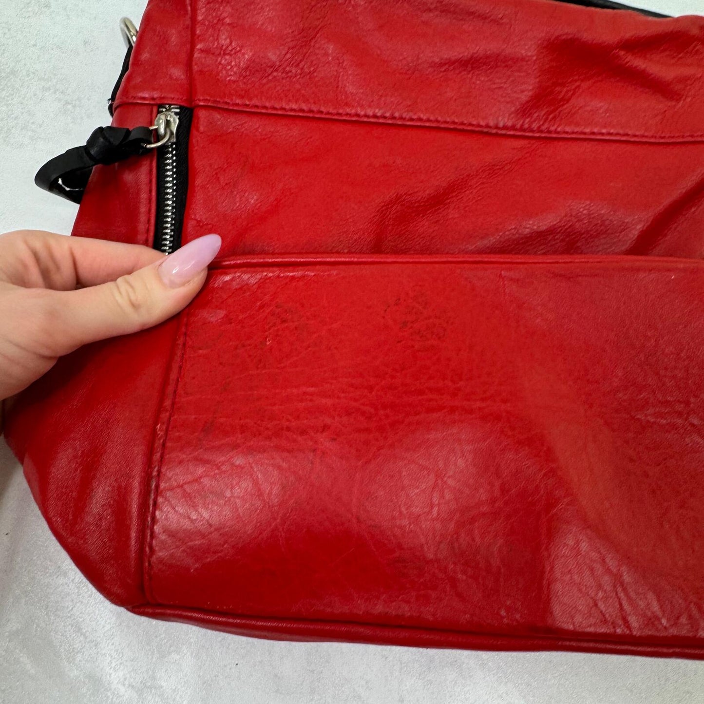 Anna Morellini genuine leather shoulder bag with crossbody strap red black