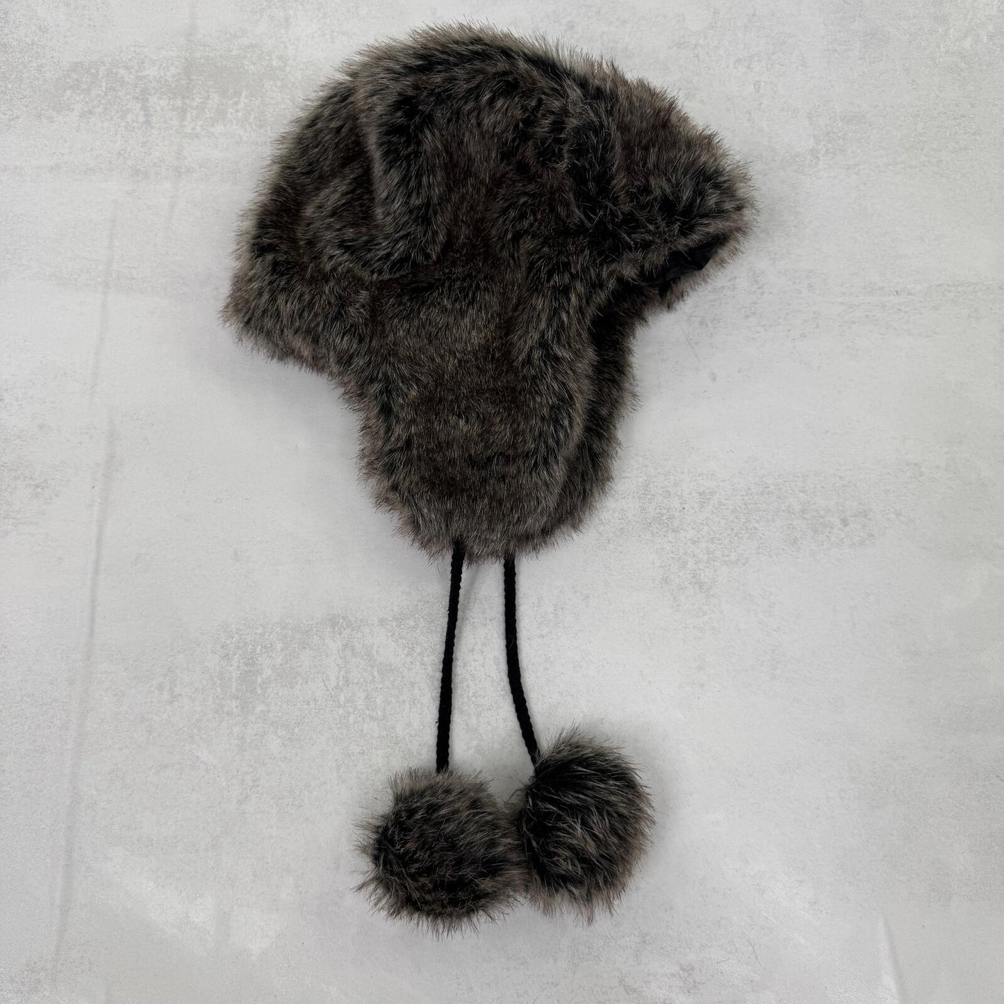 Y2K vintage faux fur trapper hat with pom poms grey/ brown tone unisex
