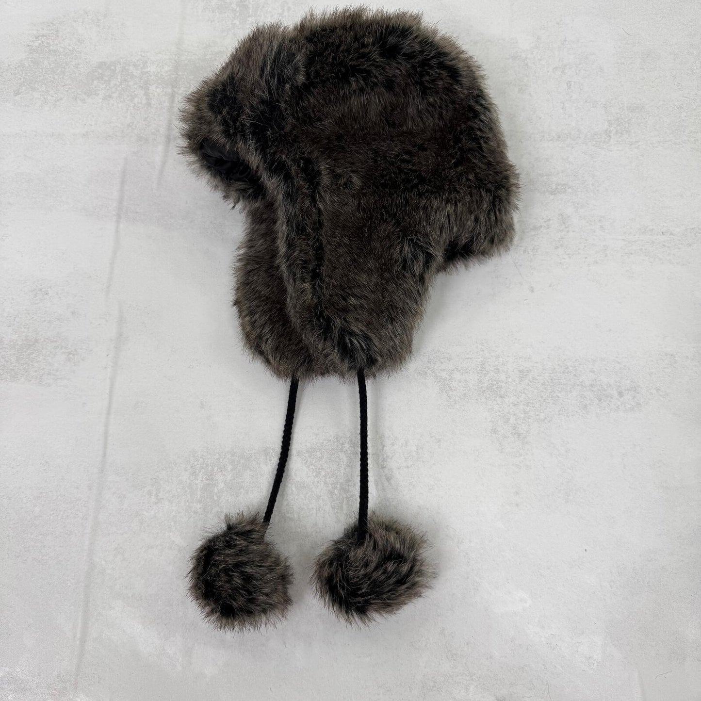 Y2K vintage faux fur trapper hat with pom poms grey/ brown tone unisex