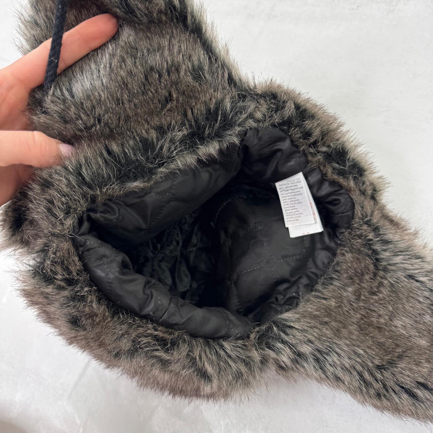Y2K vintage faux fur trapper hat with pom poms grey/ brown tone unisex