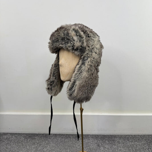 Y2K vintage faux fur trapper hat grey/ brown tone unisex