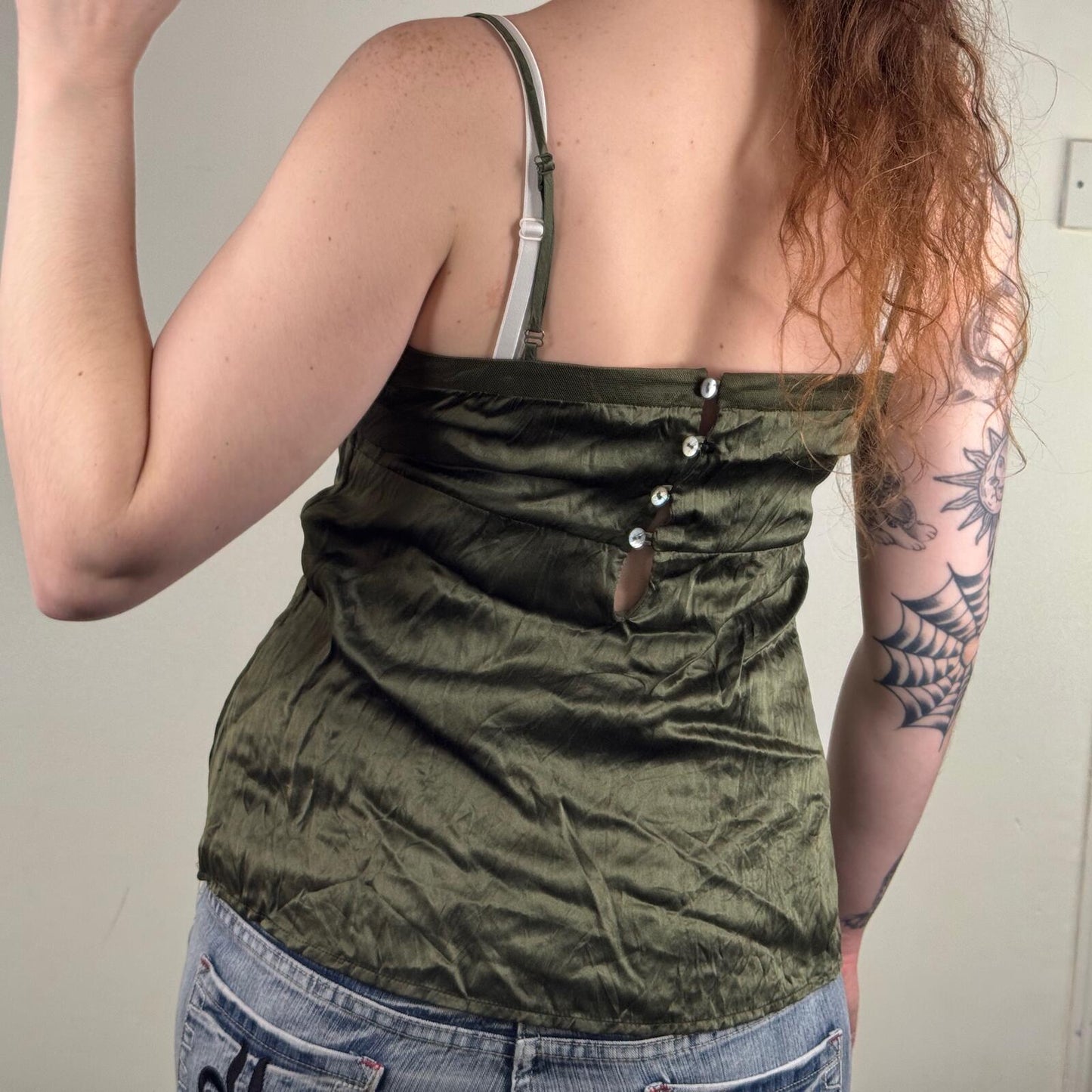 Y2K vintage 100% silk cami top sequin embellished floral strappy button up