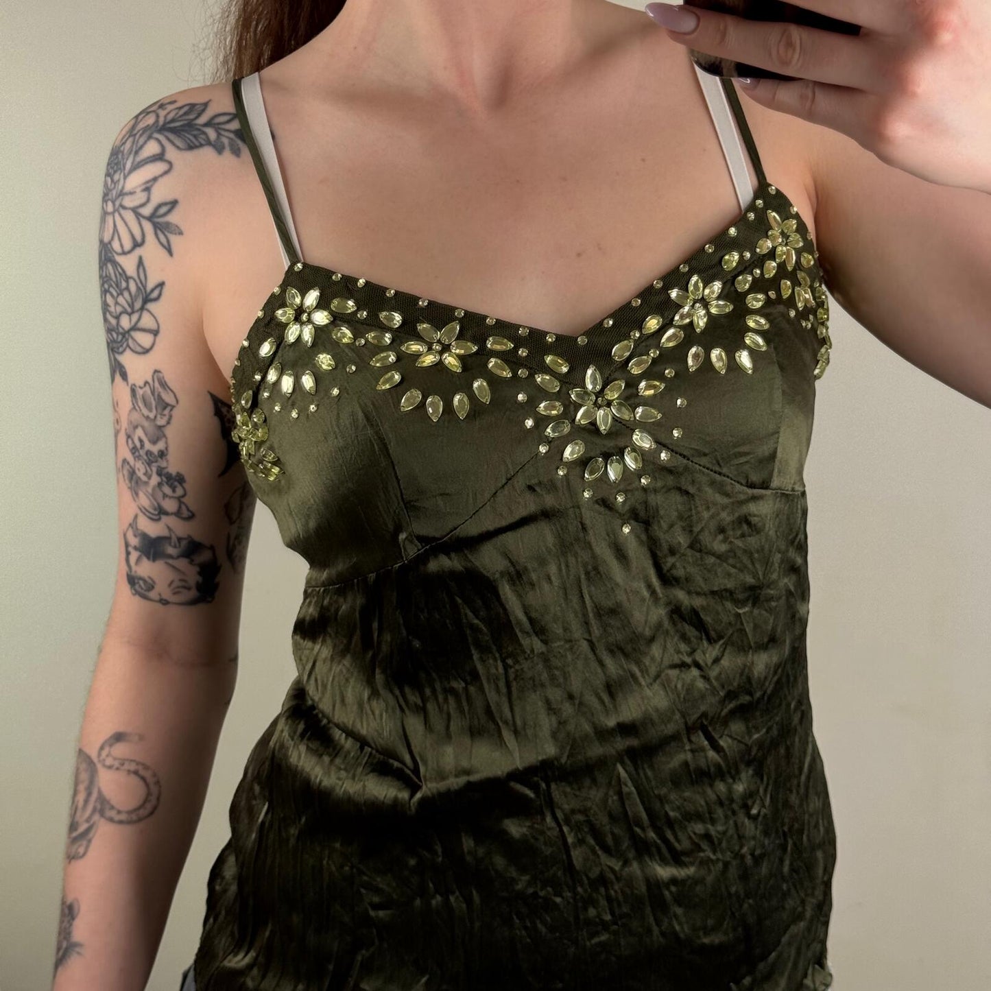 Y2K vintage 100% silk cami top sequin embellished floral strappy button up