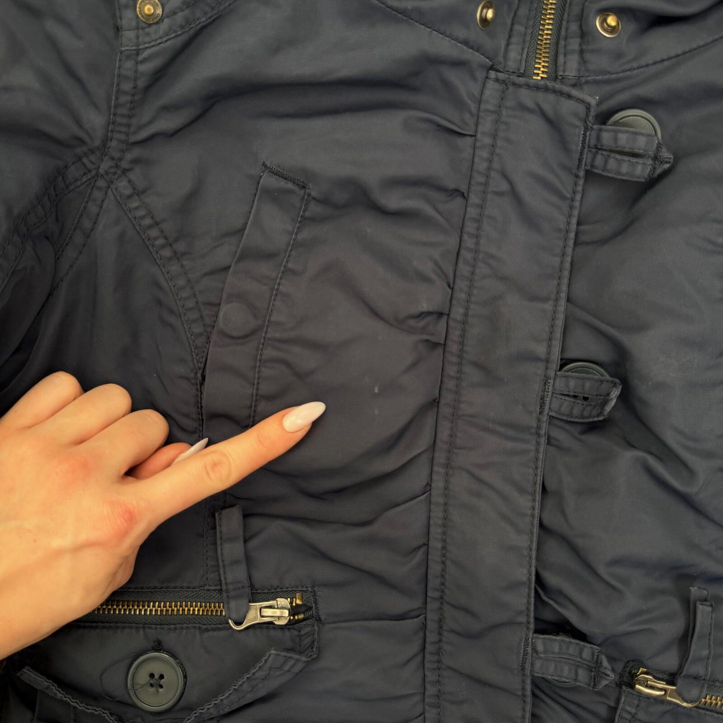 Y2K vintage bomber jacket short length utility zip button up hood cargo pocket