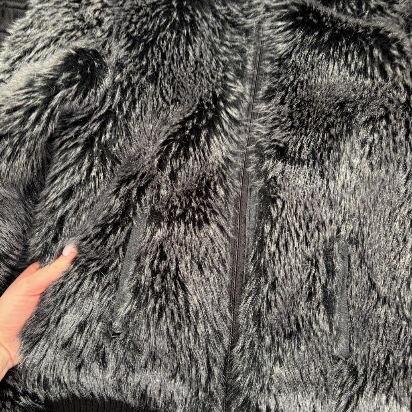 Y2K vintage bomber jacket faux fur zip up short length dark grey