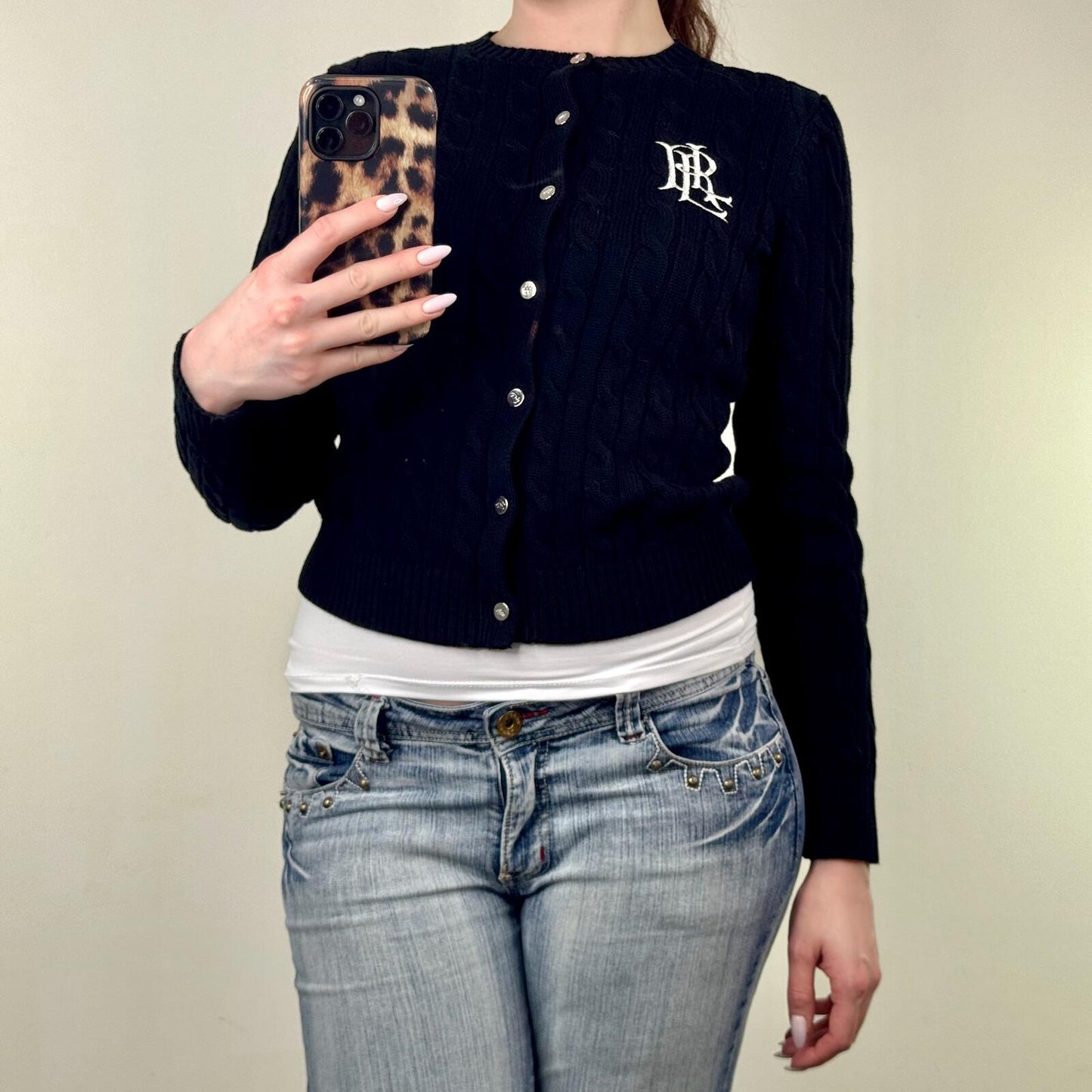 Lauren Ralph Lauren black ralhan cable knit cotton cardigan button up