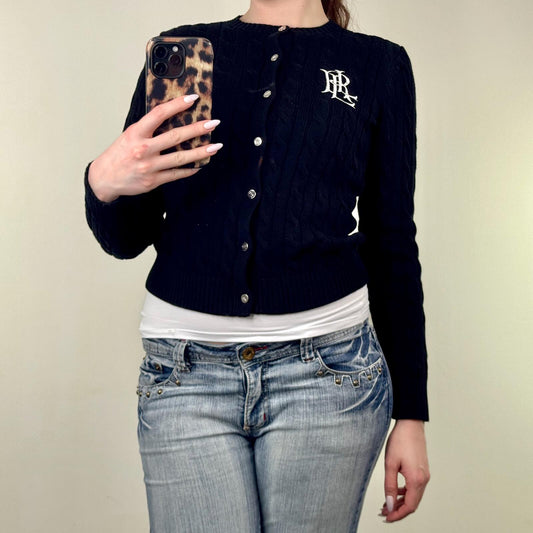 Lauren Ralph Lauren black ralhan cable knit cotton cardigan button up