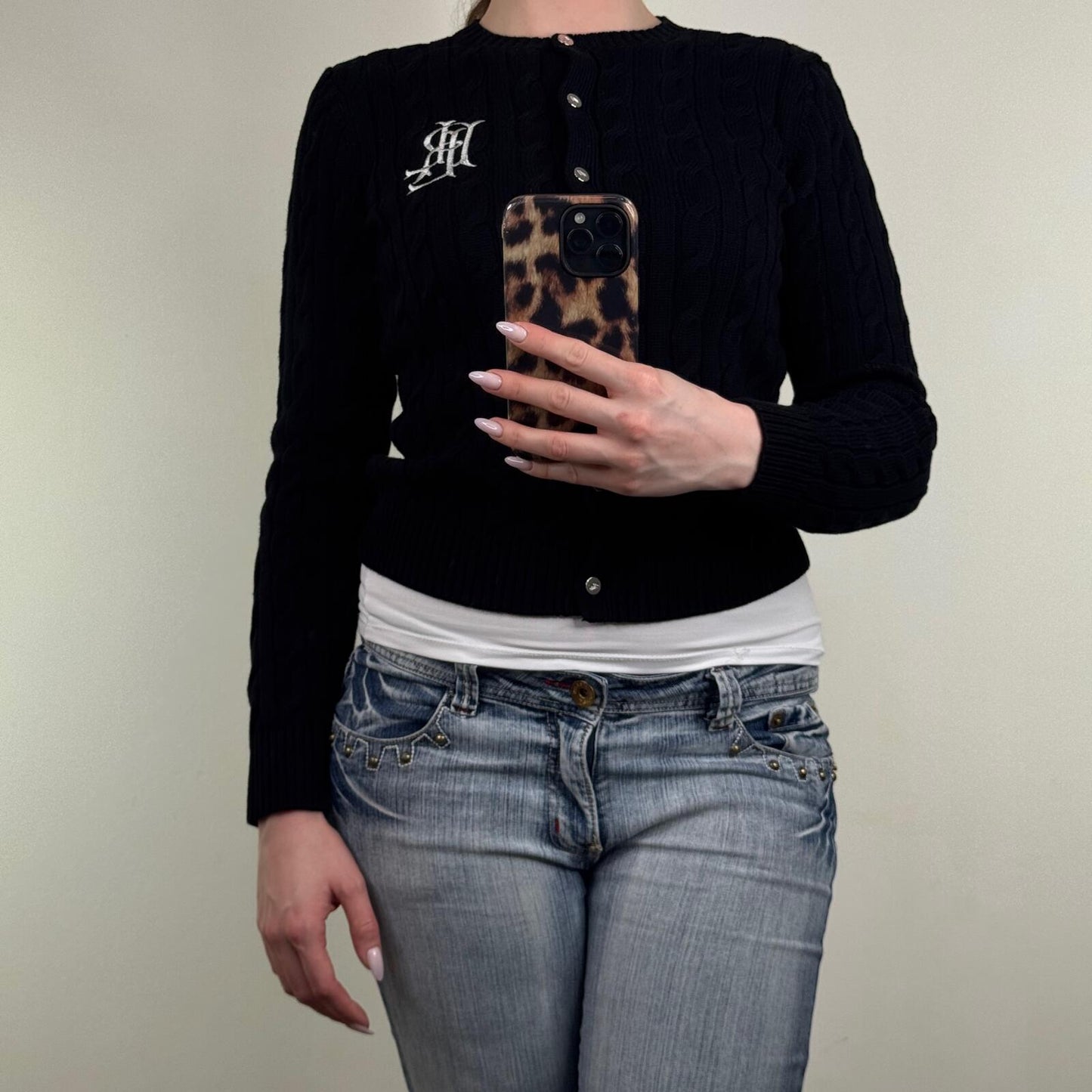 Lauren Ralph Lauren black ralhan cable knit cotton cardigan button up