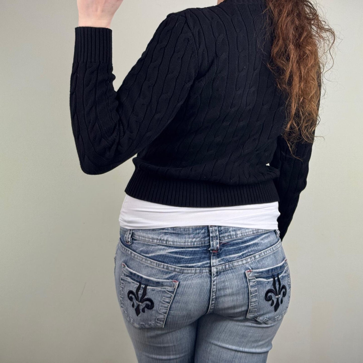 Lauren Ralph Lauren black ralhan cable knit cotton cardigan button up