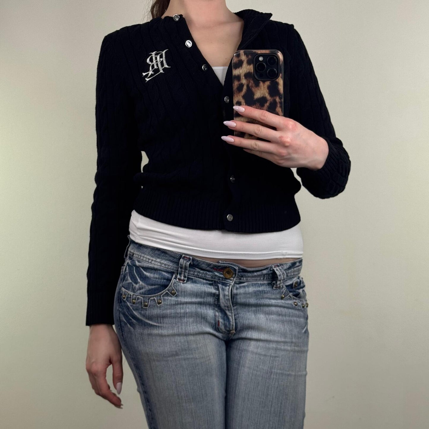 Lauren Ralph Lauren black ralhan cable knit cotton cardigan button up