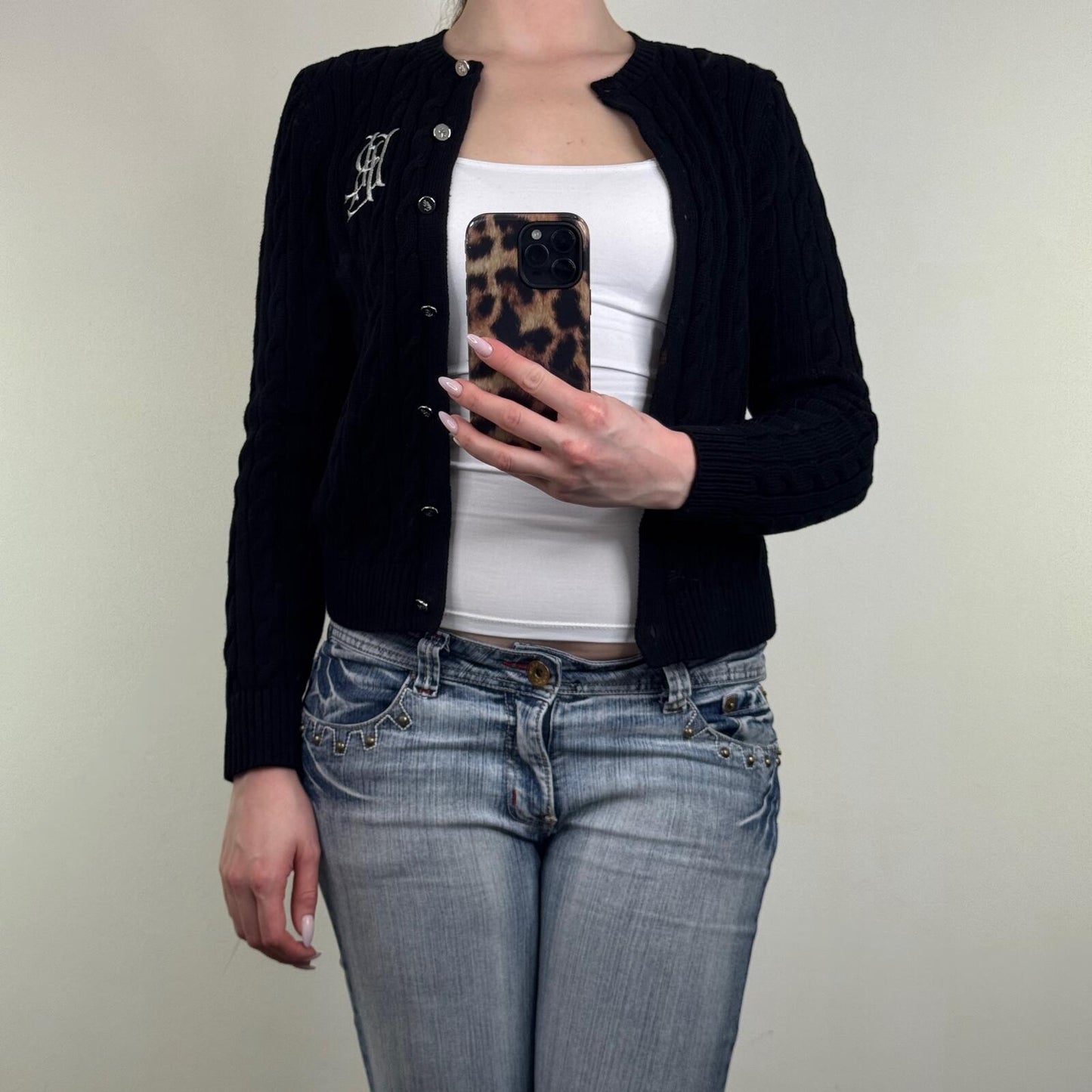 Lauren Ralph Lauren black ralhan cable knit cotton cardigan button up