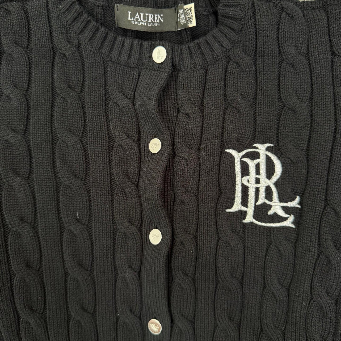 Lauren Ralph Lauren black ralhan cable knit cotton cardigan button up