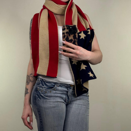 Y2K vintage scarf USA knit chunky oversized star stripe beige America unisex