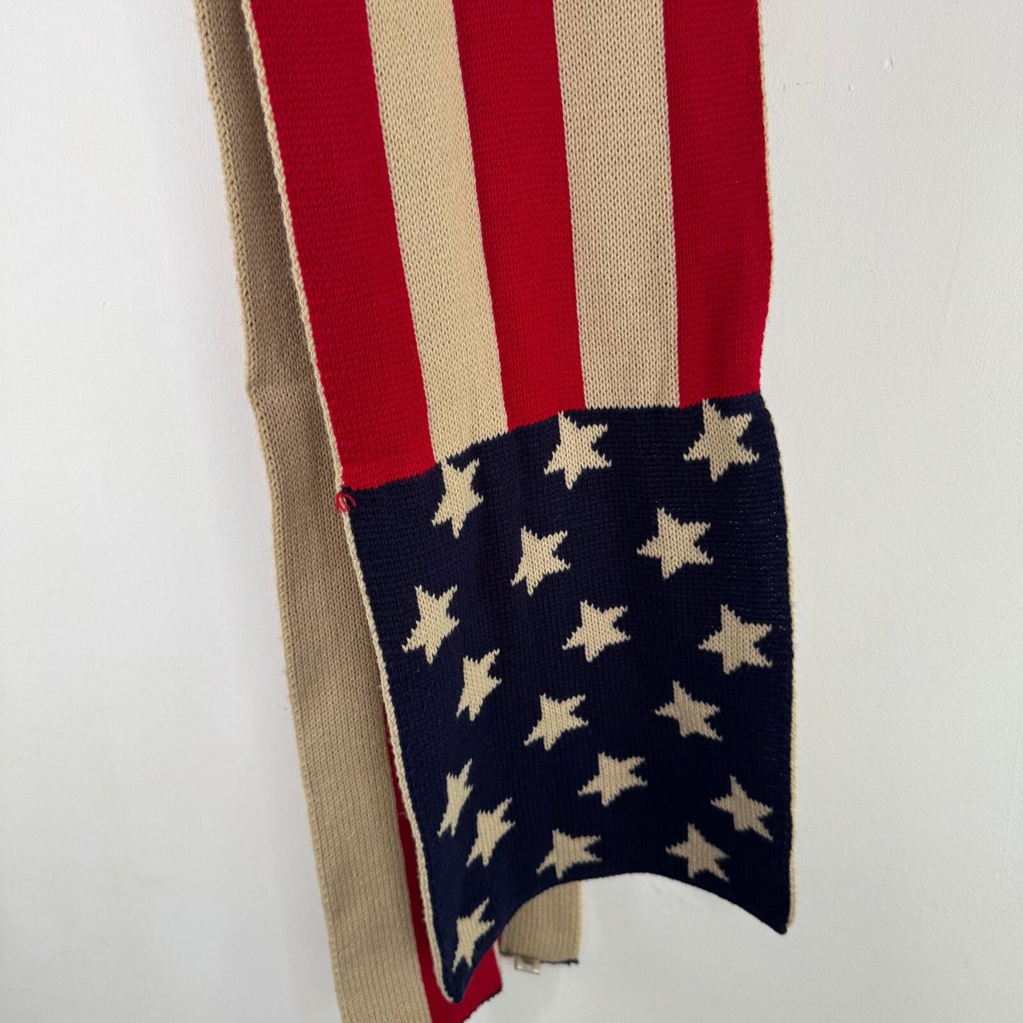 Y2K vintage scarf USA knit chunky oversized star stripe beige America unisex