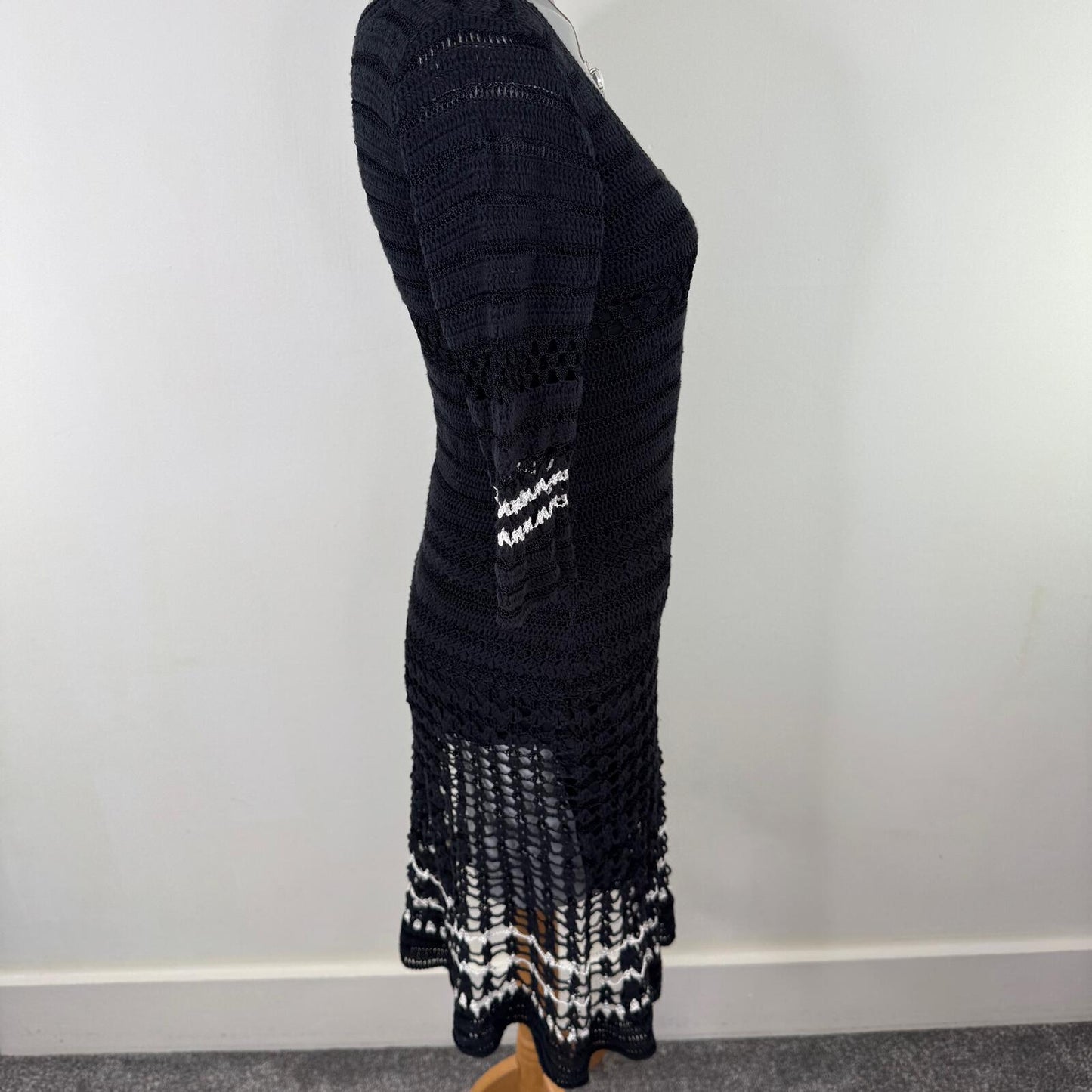 Vintage Karen Millen midi dress half sleeve scoop neck zip crochet knit summer