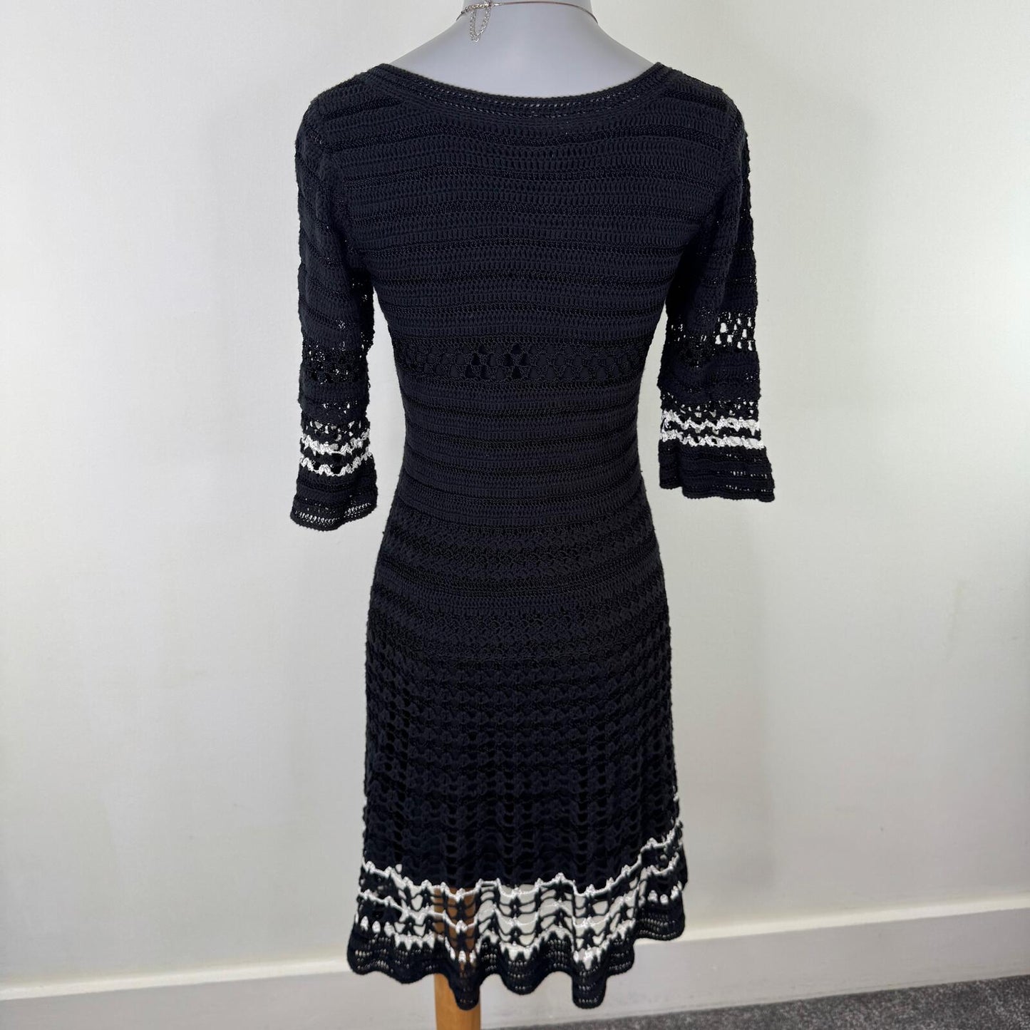 Vintage Karen Millen midi dress half sleeve scoop neck zip crochet knit summer