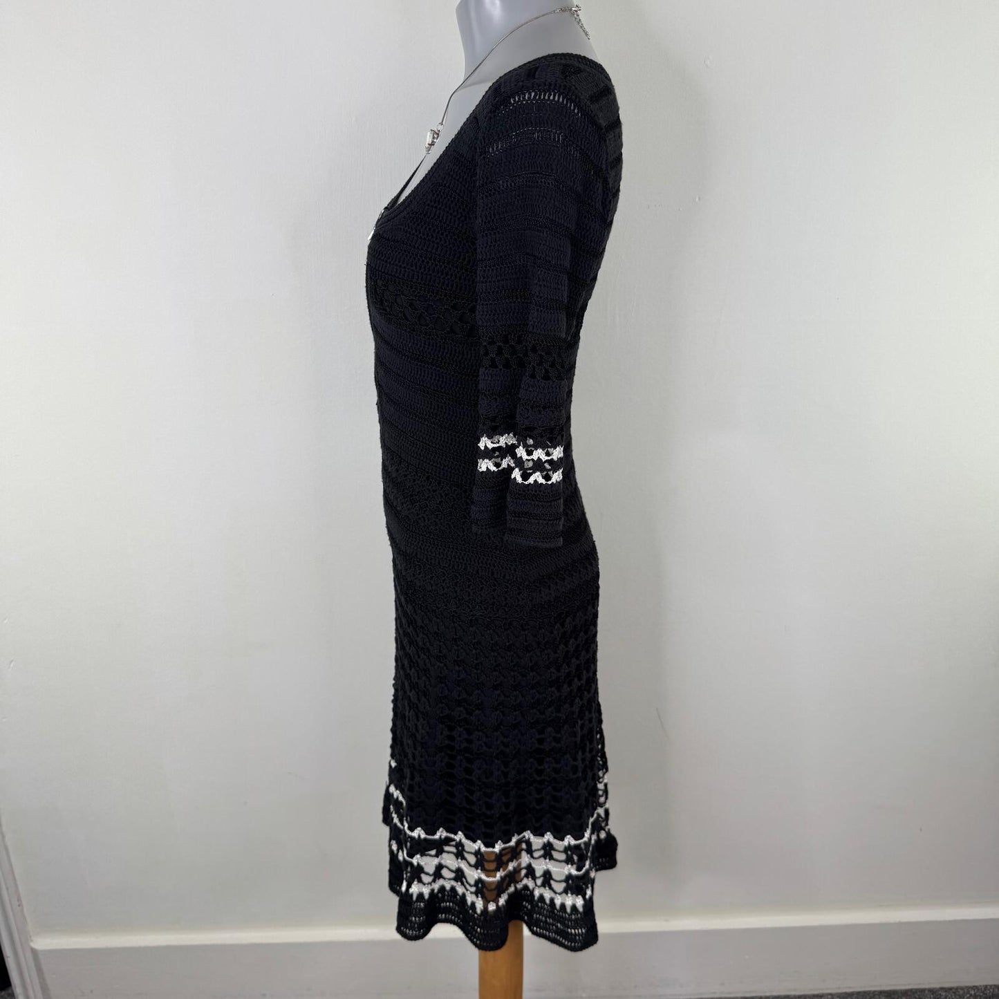 Vintage Karen Millen midi dress half sleeve scoop neck zip crochet knit summer
