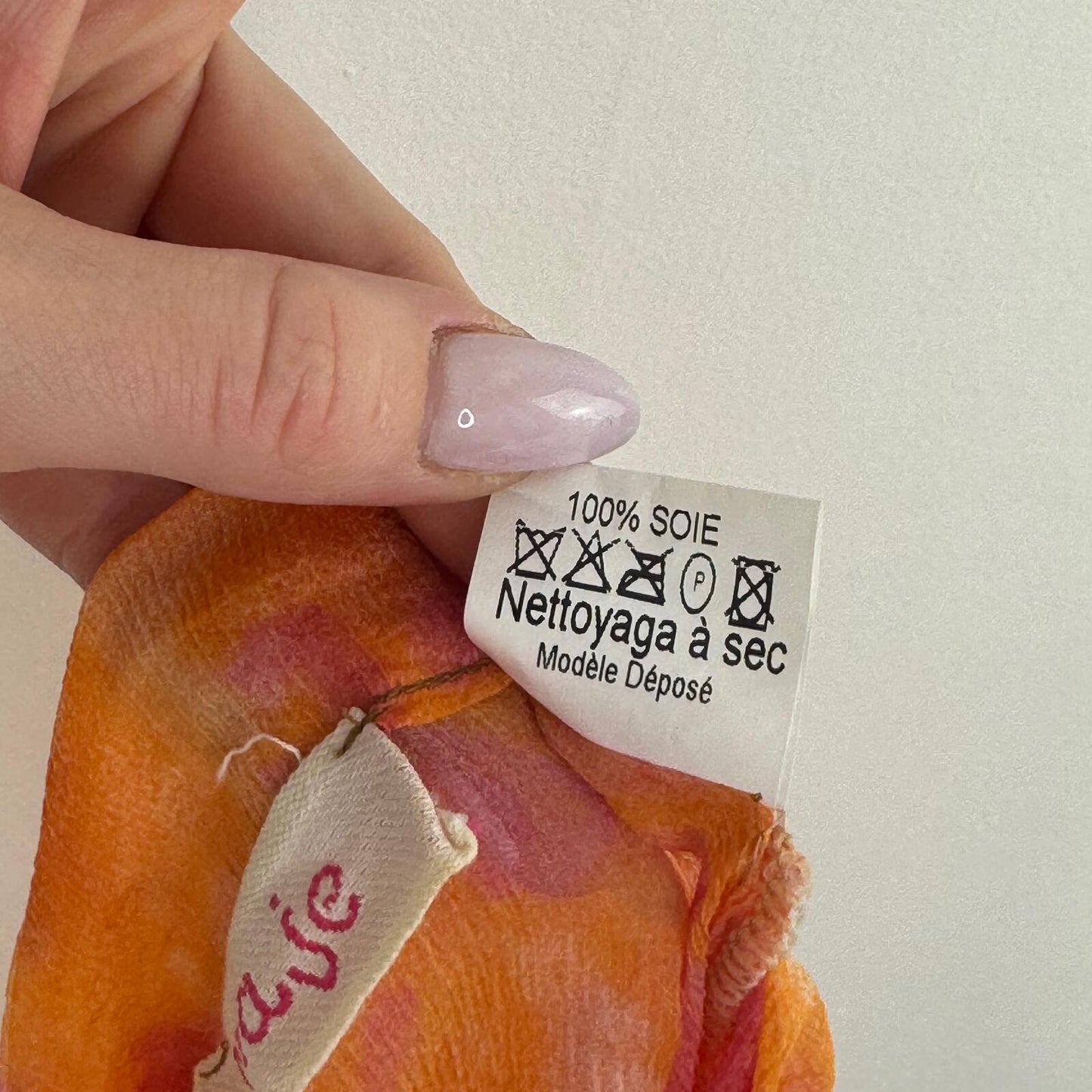 Y2K vintage maje 100% silk blouse sheer cowl neck tie dye flare sleeve orange