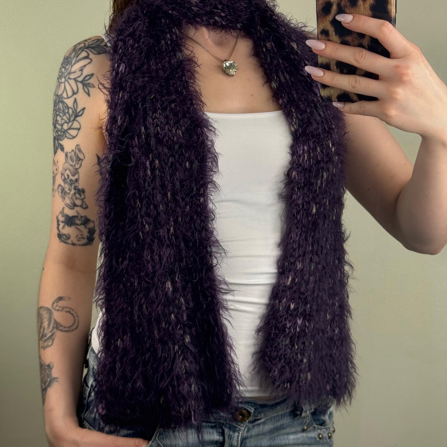 Y2K vintage Per Una scarf wool blend fluffy dark purple chunky knit