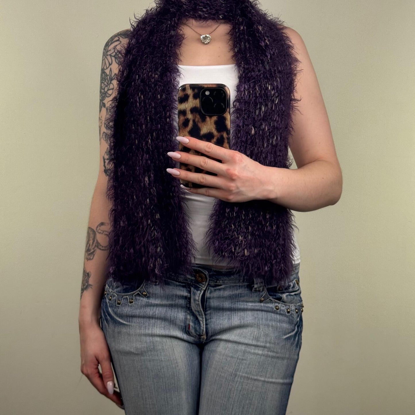 Y2K vintage Per Una scarf wool blend fluffy dark purple chunky knit