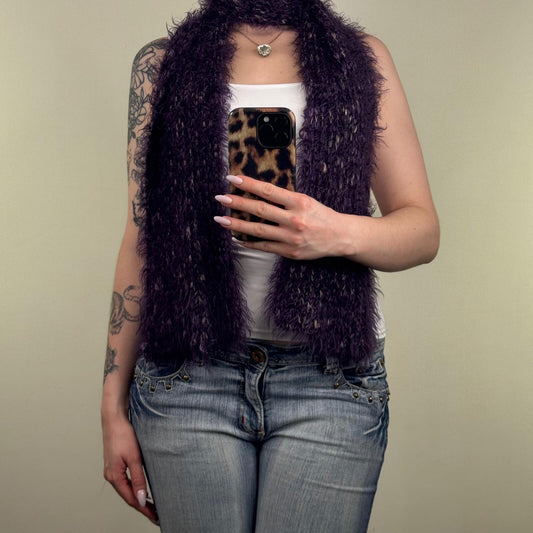 Y2K vintage Per Una scarf wool blend fluffy dark purple chunky knit