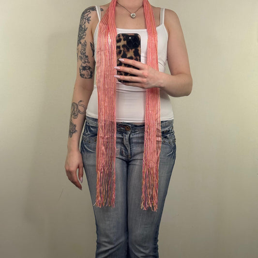 Y2K vintage knit scarf pink orange stripe multi fringe