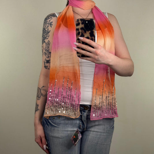 Y2K vintage scarf sheer sequin ombre pink orange summer lightweight