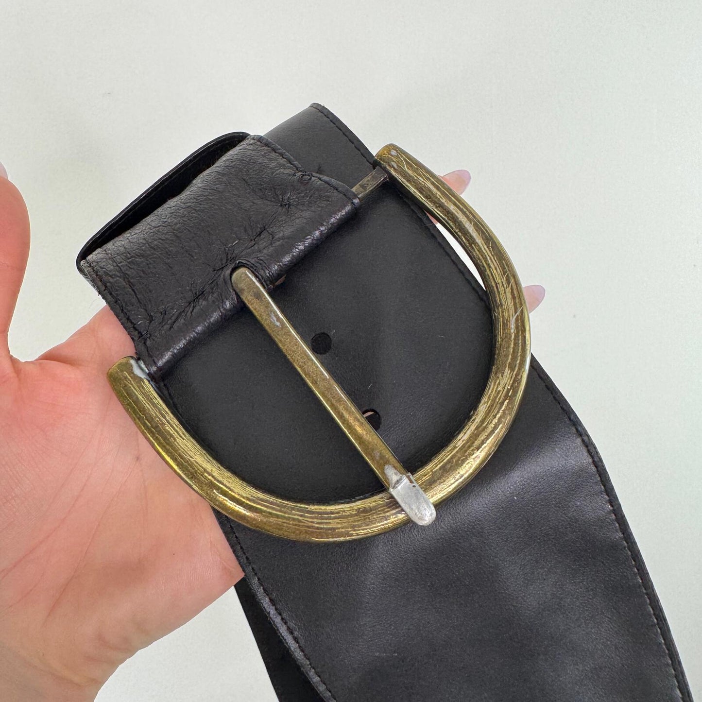Y2K vintage genuine leather belt chunky oversized black