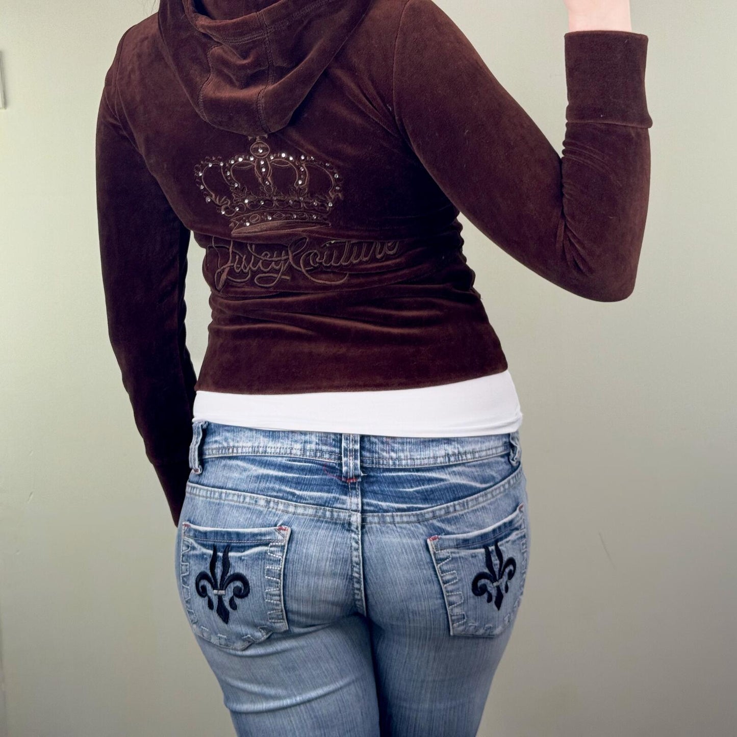 Y2K vintage Juicy Couture hoodie zip up velvet crown embroidery rhinestone