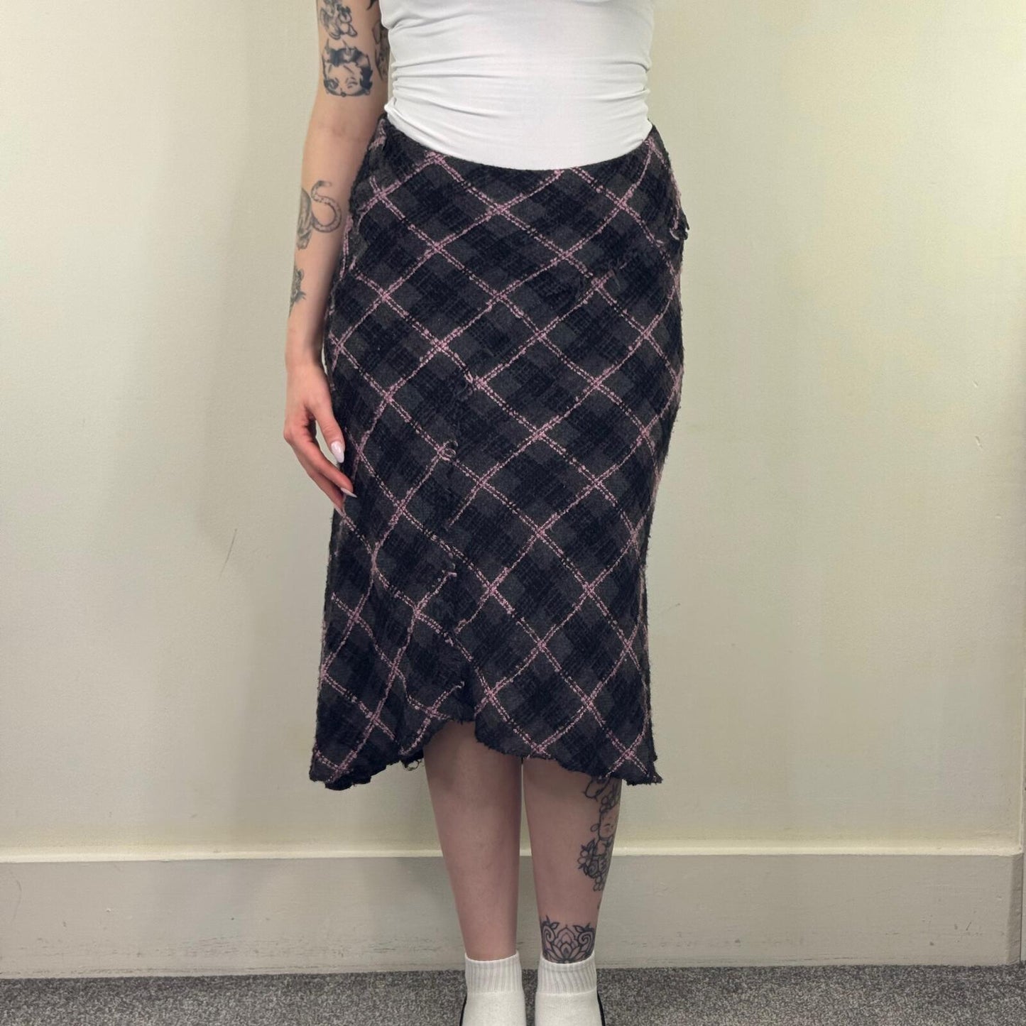 Y2K vintage Per Una tartan midi skirt wool blend asymmetrical knit