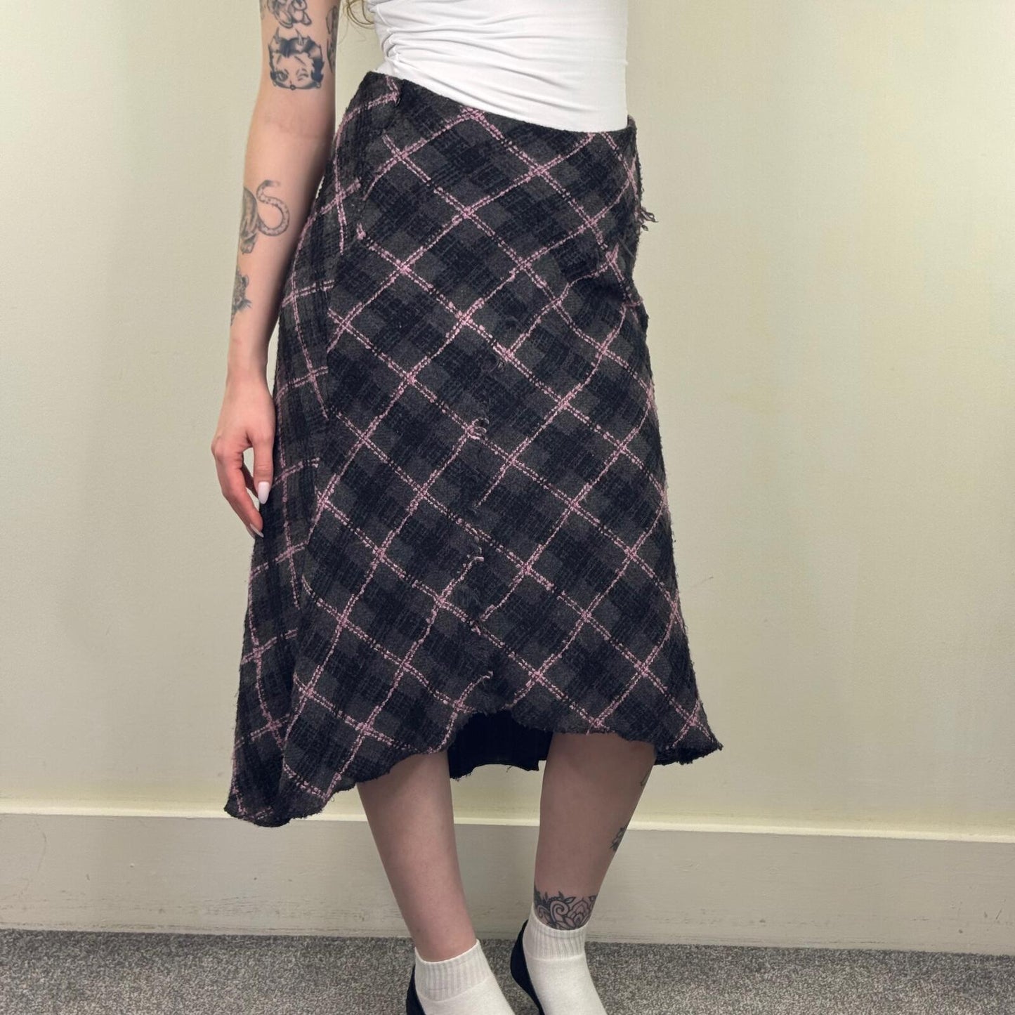 Y2K vintage Per Una tartan midi skirt wool blend asymmetrical knit