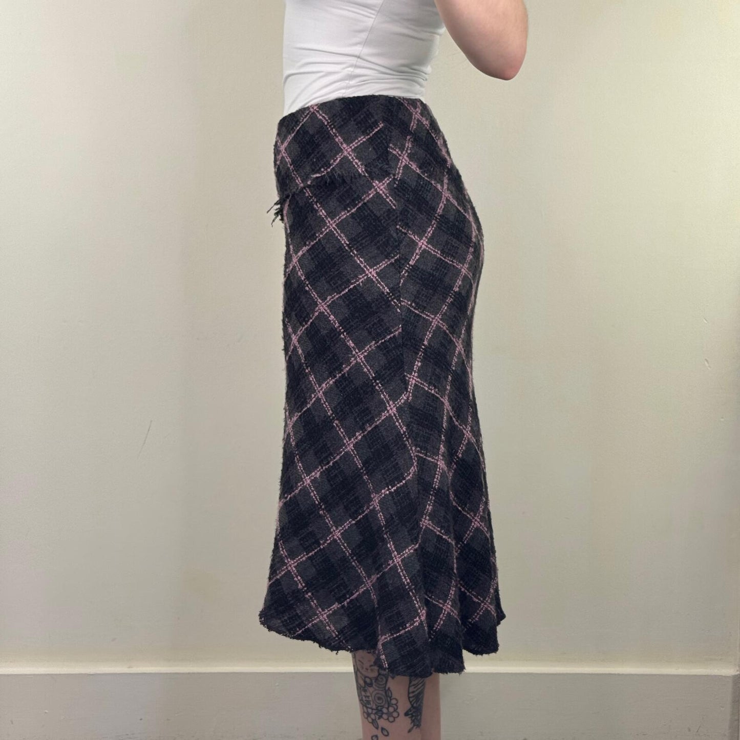 Y2K vintage Per Una tartan midi skirt wool blend asymmetrical knit