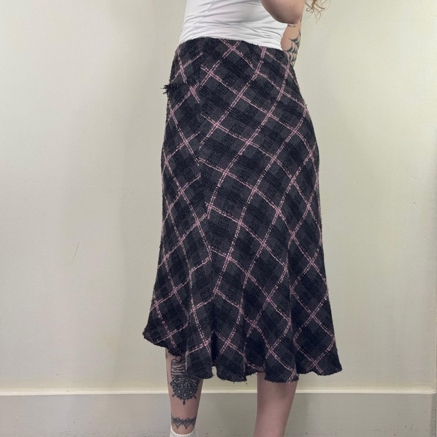 Y2K vintage Per Una tartan midi skirt wool blend asymmetrical knit