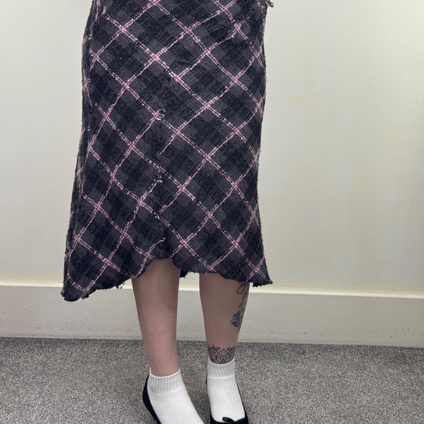 Y2K vintage Per Una tartan midi skirt wool blend asymmetrical knit