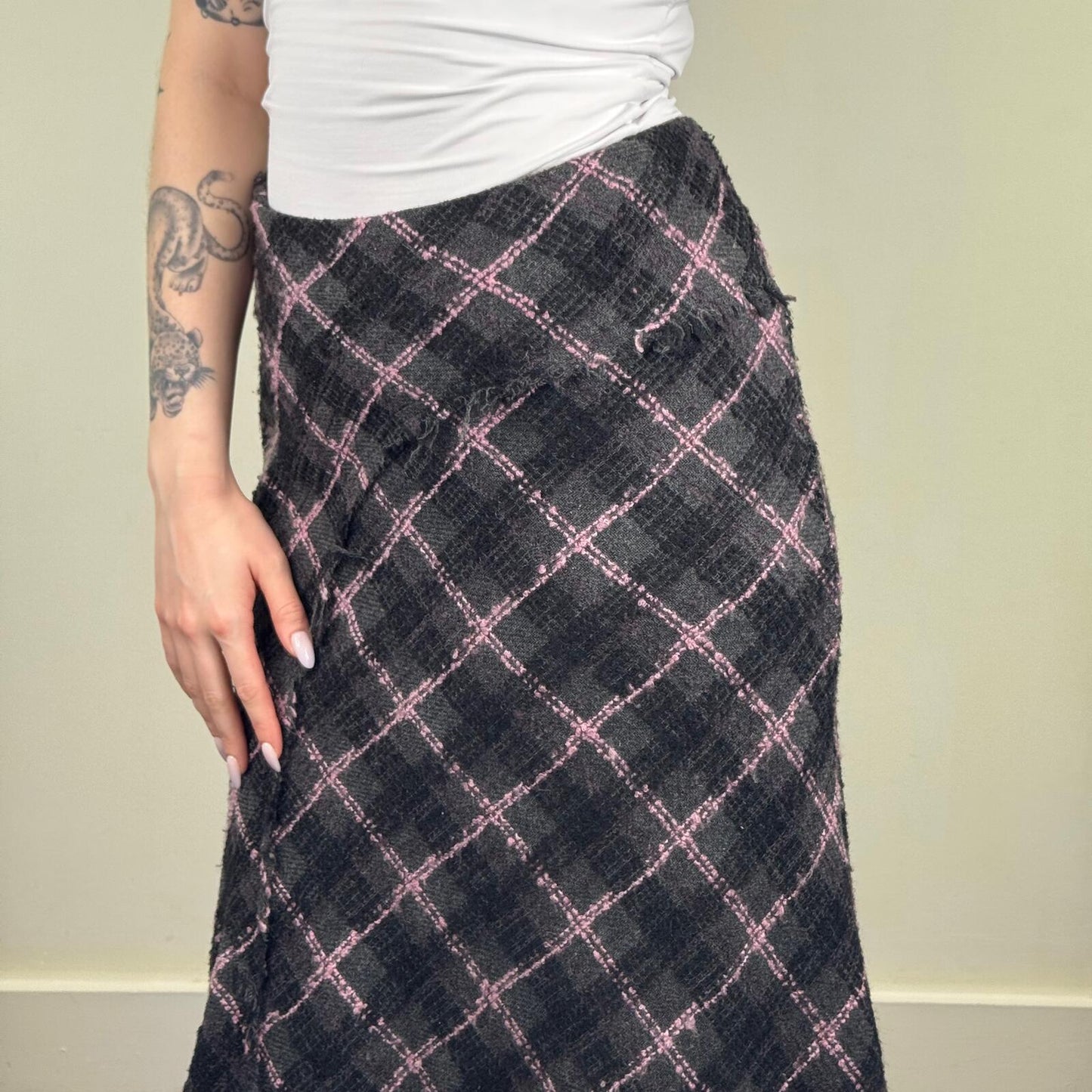 Y2K vintage Per Una tartan midi skirt wool blend asymmetrical knit