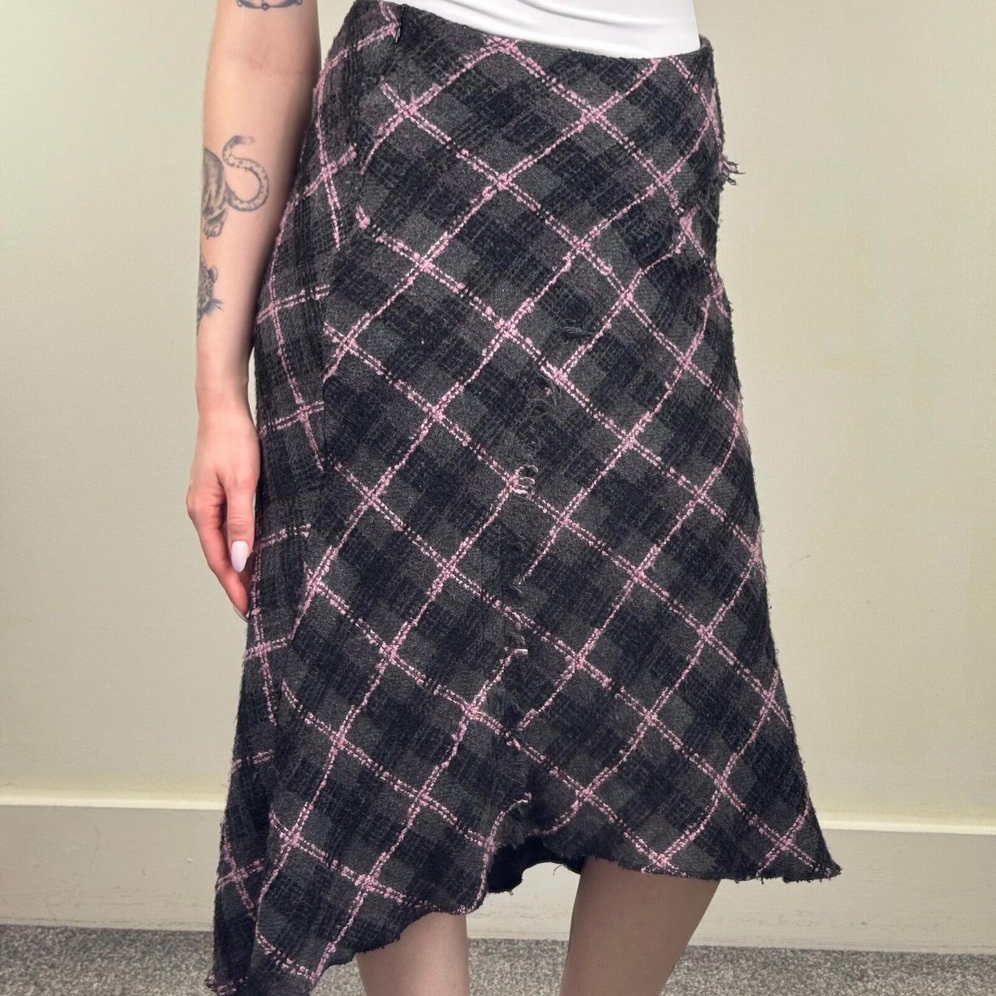 Y2K vintage Per Una tartan midi skirt wool blend asymmetrical knit