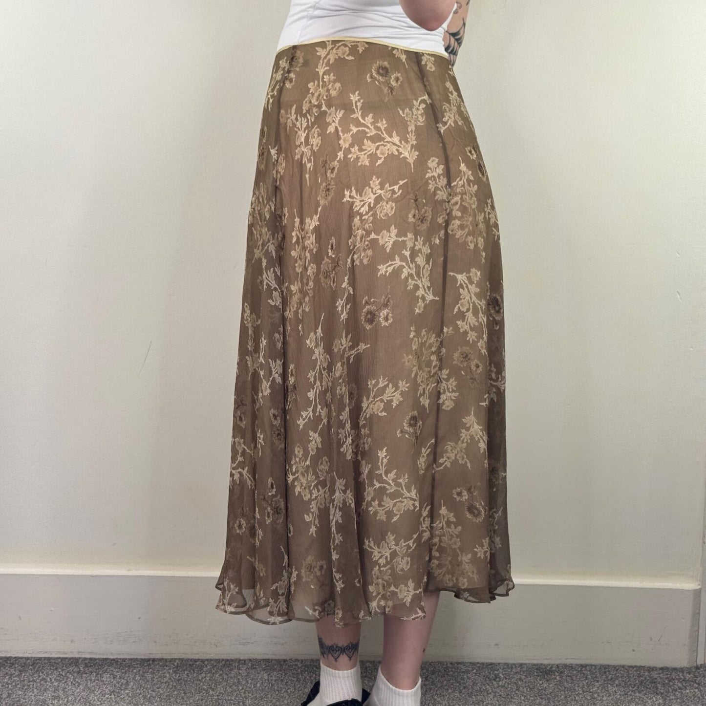 Y2K vintage silk maxi skirt floral bow double layer summer flowy lightweight