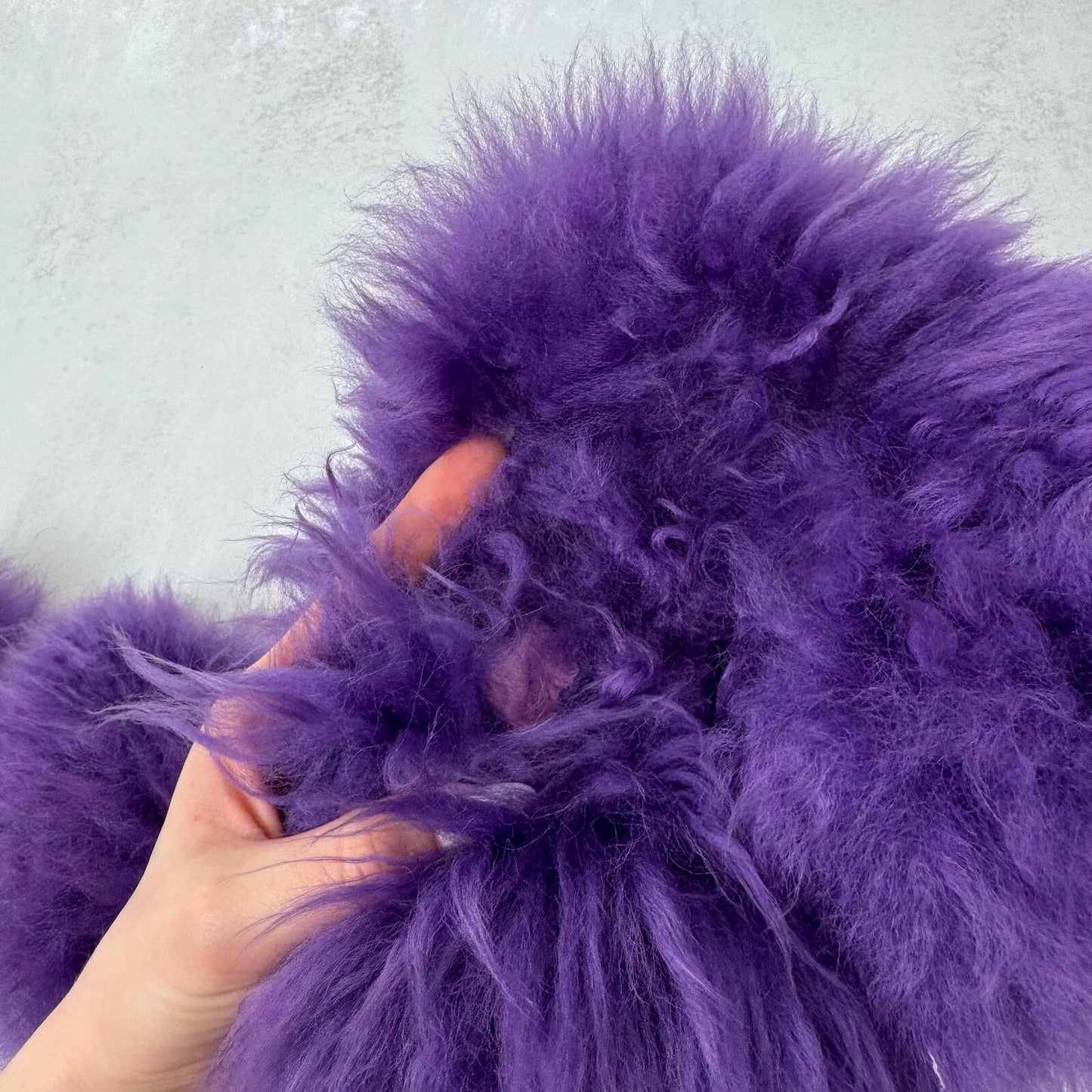 Sheepskin steering wheel, handbrake and gear stick cover purple wool fluffy