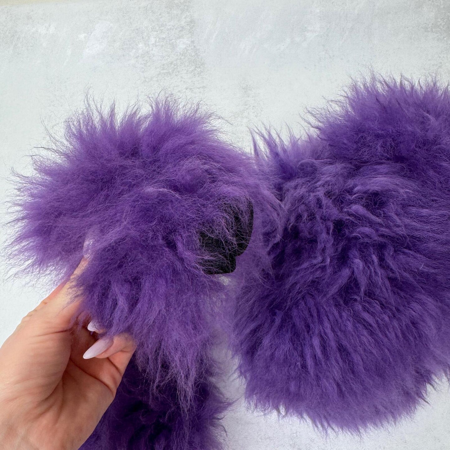 Sheepskin steering wheel, handbrake and gear stick cover purple wool fluffy