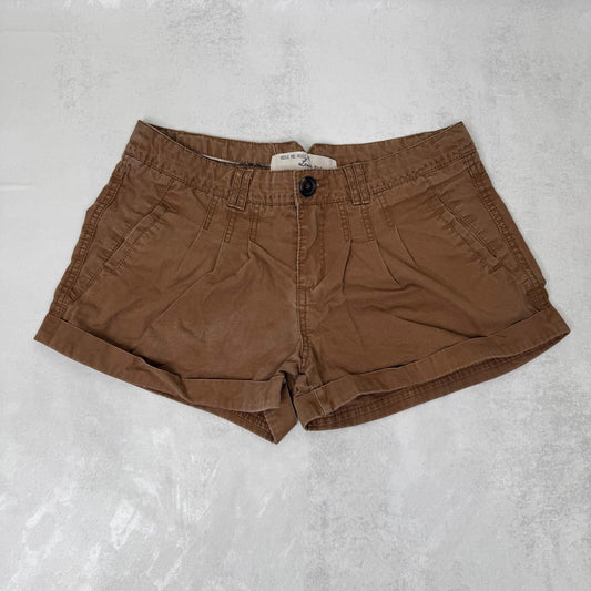 Y2K vintage cargo mini shorts mid rise buckle brown turn up hem pockets