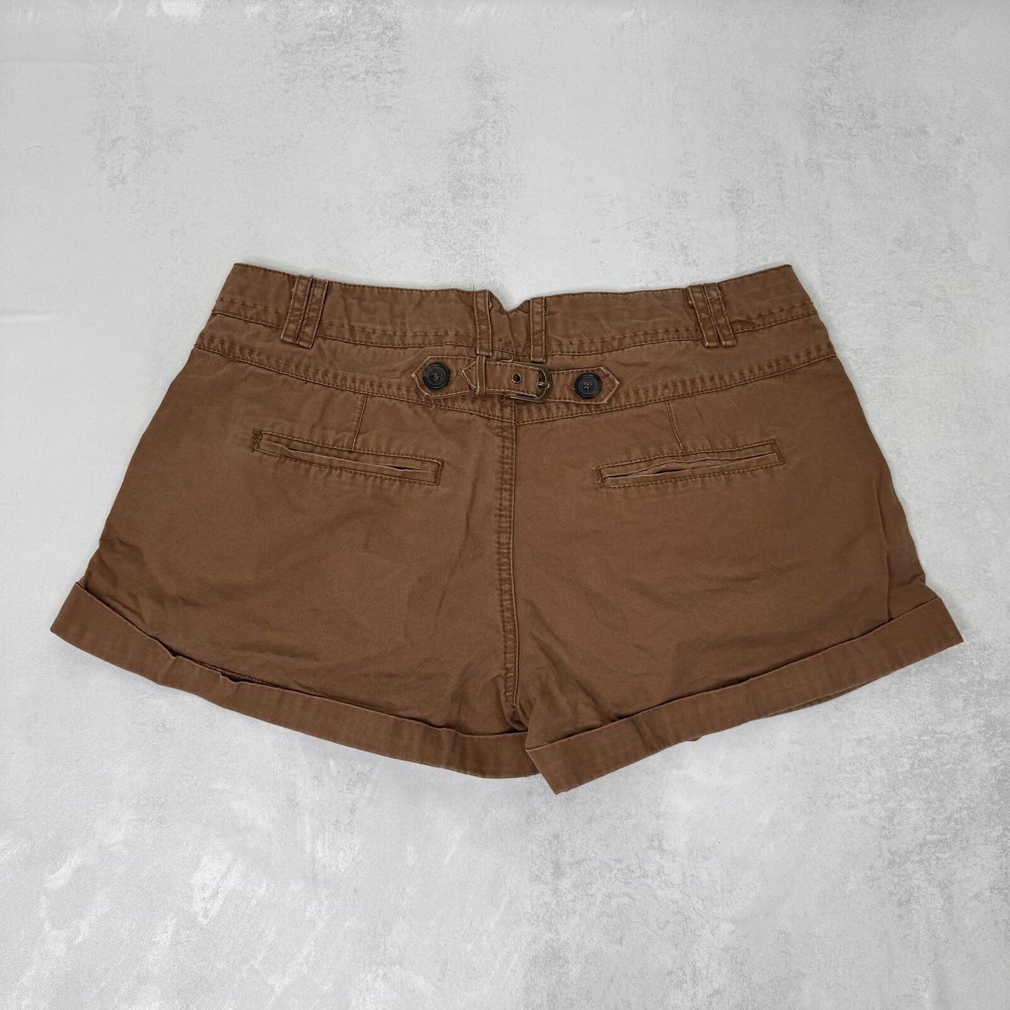 Y2K vintage cargo mini shorts mid rise buckle brown turn up hem pockets