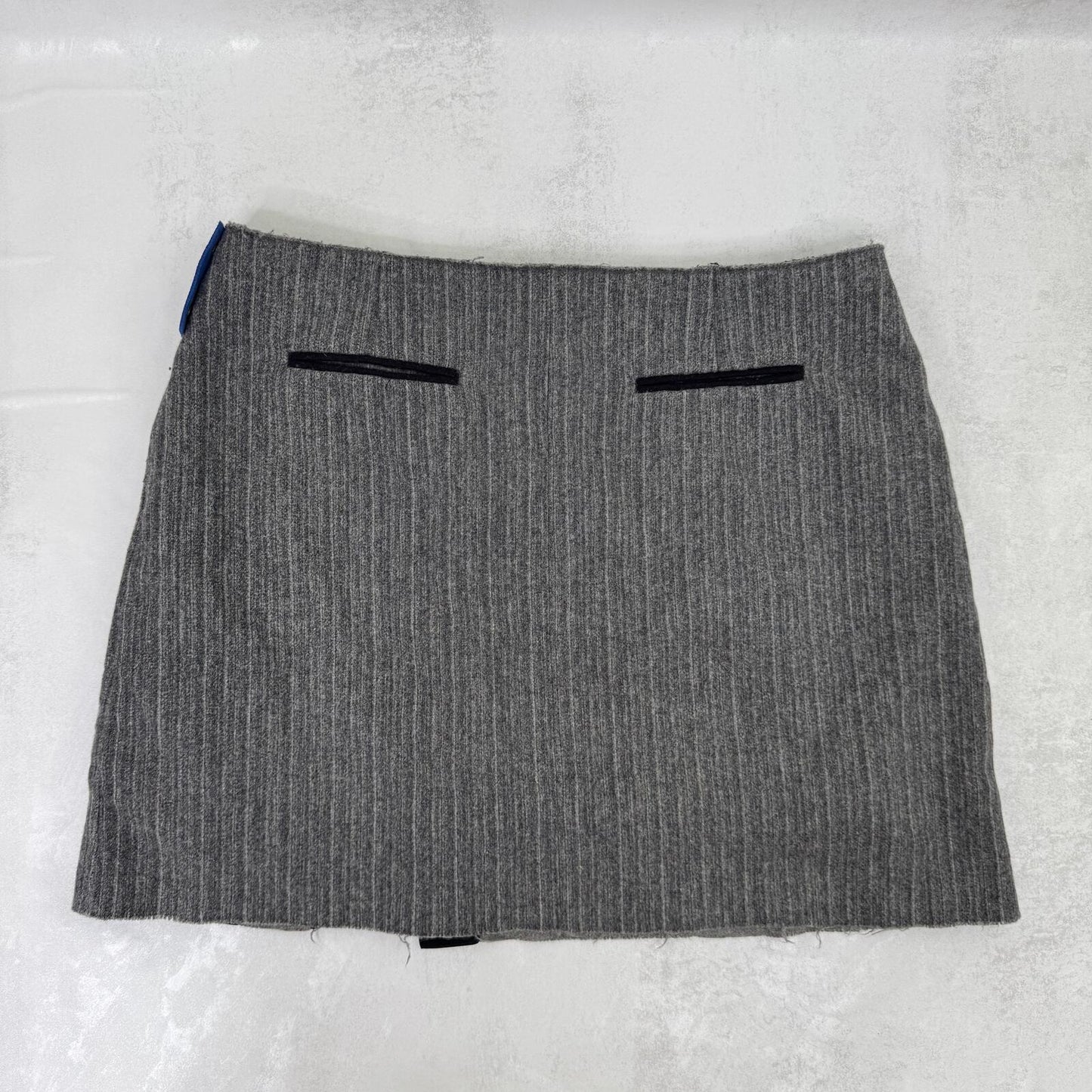 Nicole Farhi mini skirt pinstripe wool silk blend popper button grey pleat
