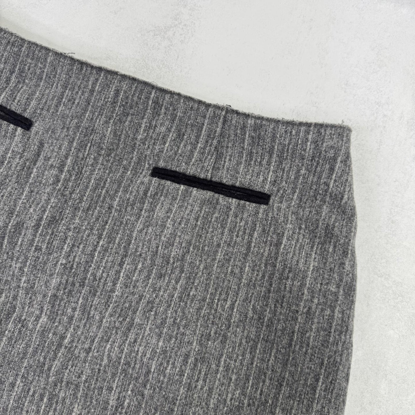 Nicole Farhi mini skirt pinstripe wool silk blend popper button grey pleat