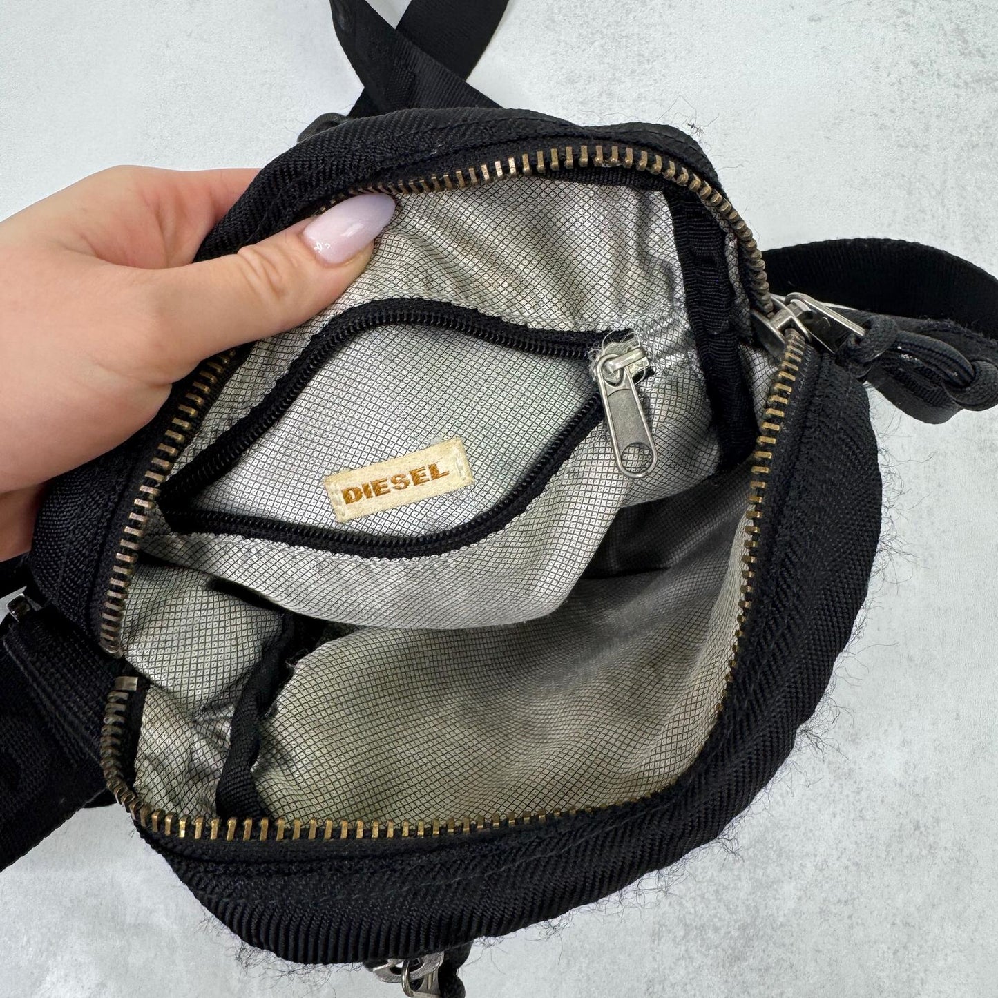 Y2K vintage Diesel cargo bag side messenger utility black
