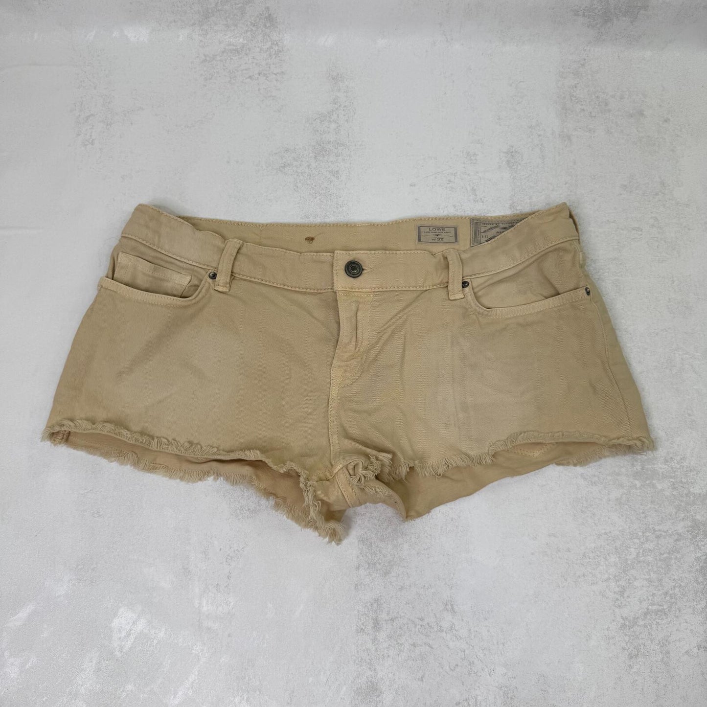 Vintage AllSaints denim mini shorts lowe stretchy low rise hot pant distressed