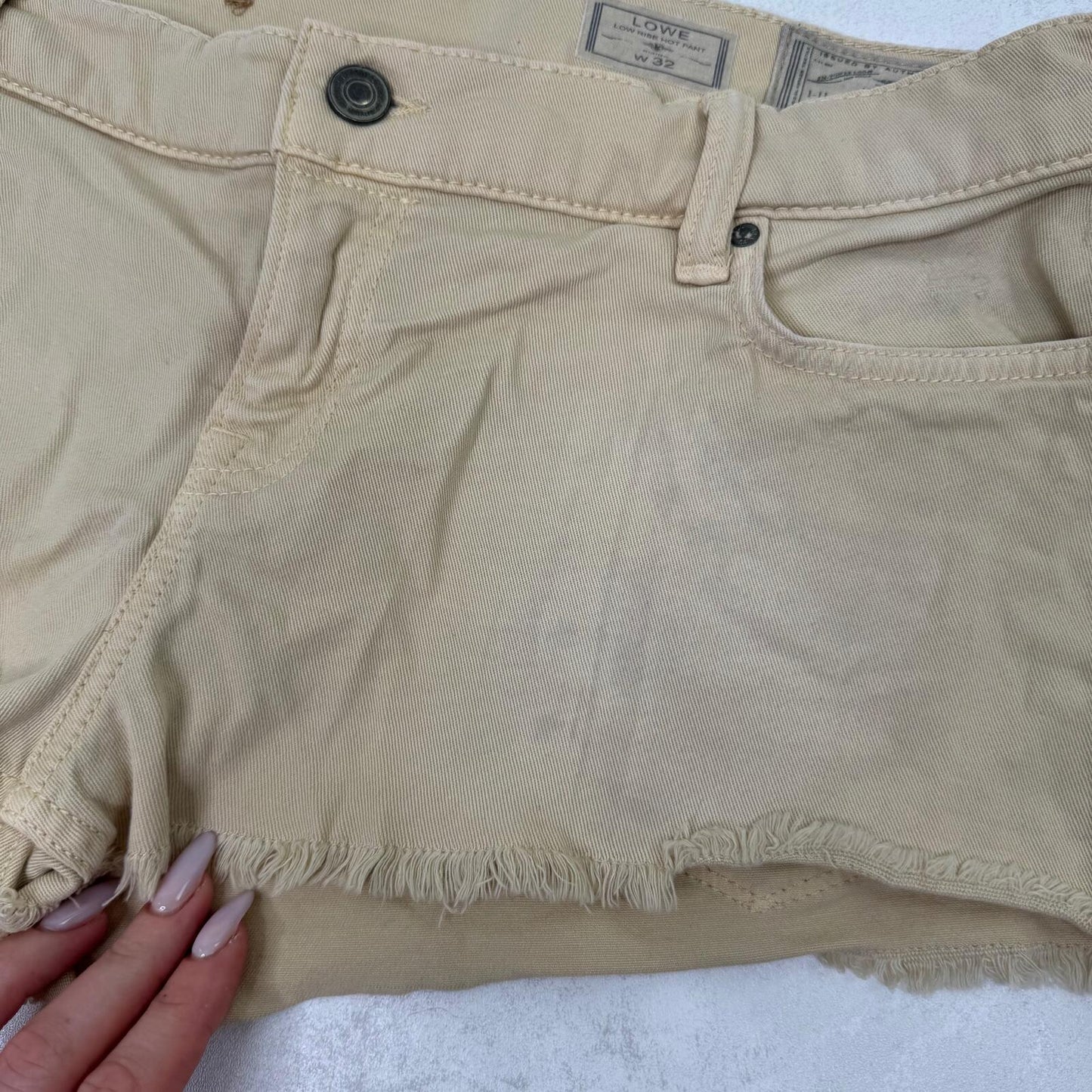 Vintage AllSaints denim mini shorts lowe stretchy low rise hot pant distressed