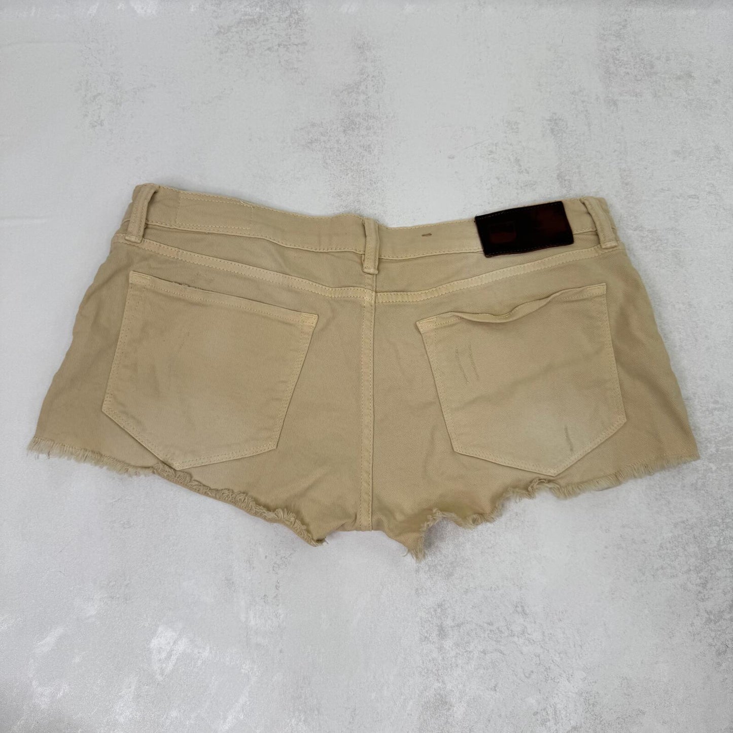 Vintage AllSaints denim mini shorts lowe stretchy low rise hot pant distressed