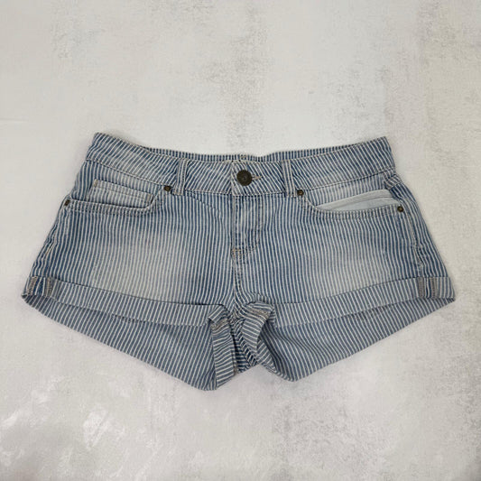Y2K vintage low rise mini shorts denim faded turn up hem pinstripe