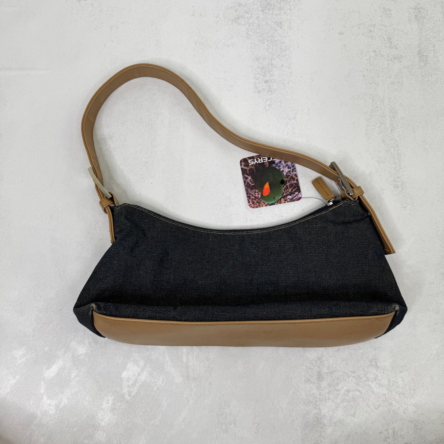 Y2K vintage shoulder bag mini small denim faux leather buckle zip closure